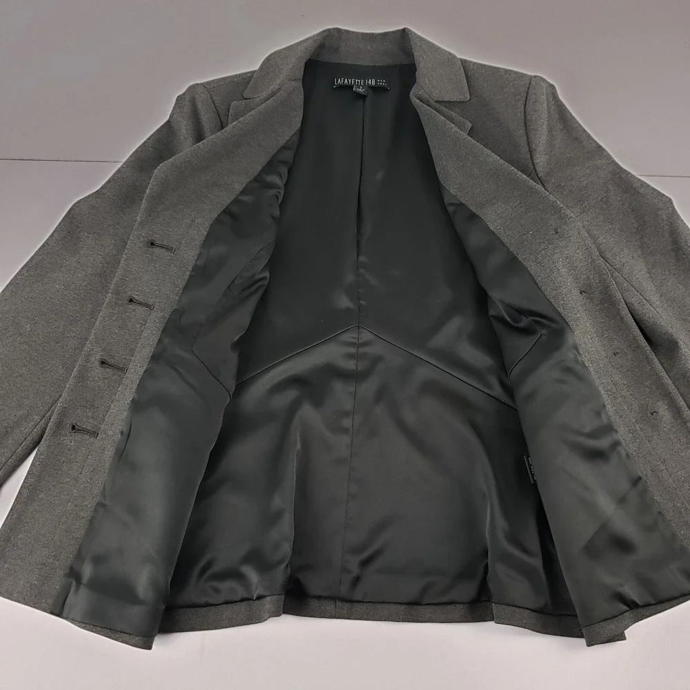 Lafayette 148 Blazer Women's‎ Size 2 Gray Long Sleeve Button Stretch Suit Jacket